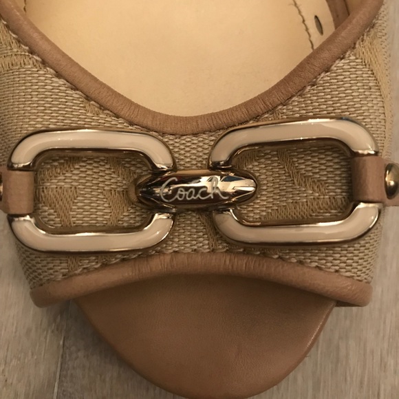 COACH 8.5 Wedge Espadrilles Tan Beige Cream - Picture 2 of 8